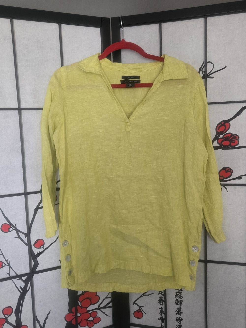 Tahari 100% Linen Popover V-Neck Tunic